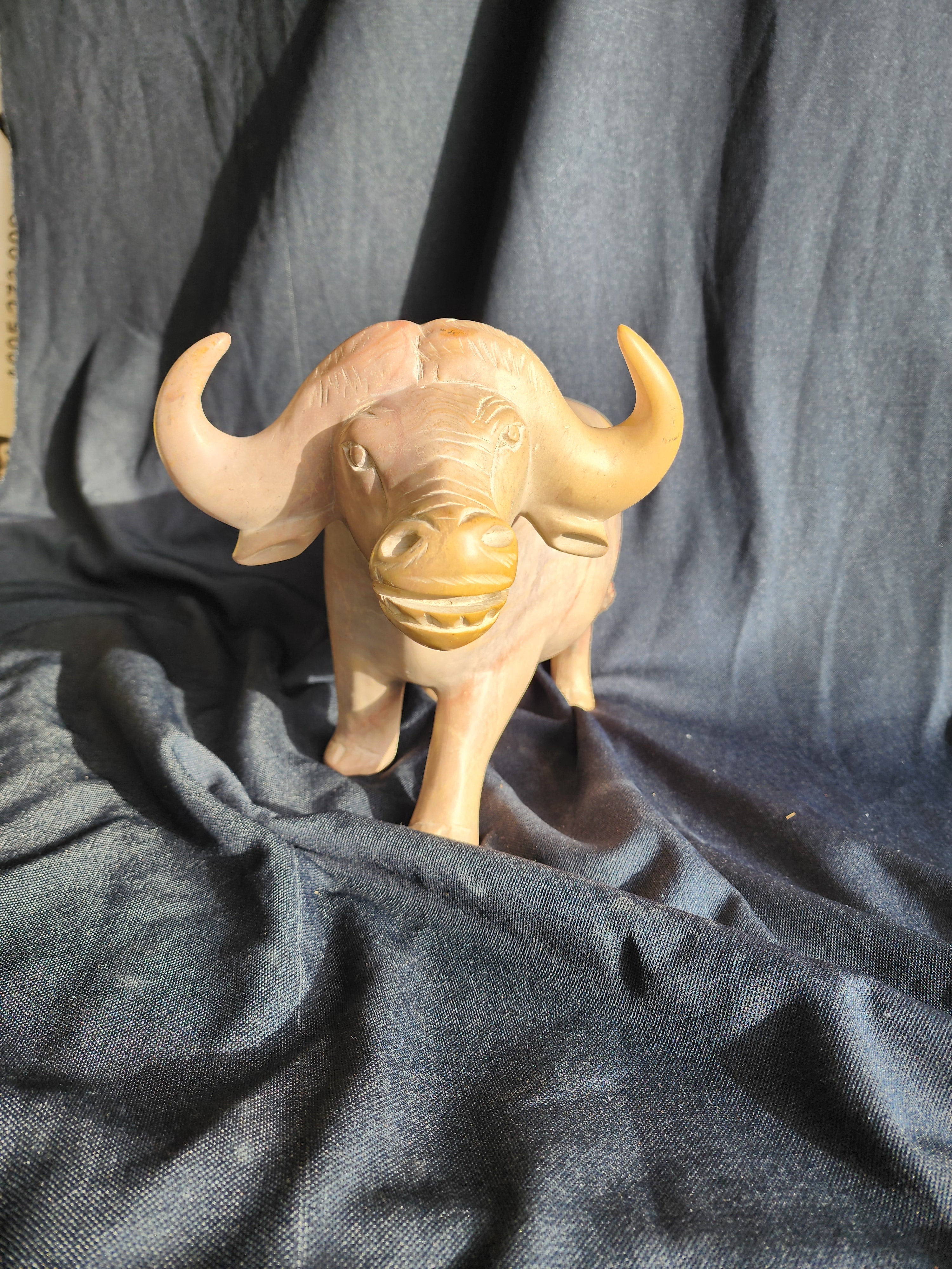 African Buffalo Hand Carved from Stone