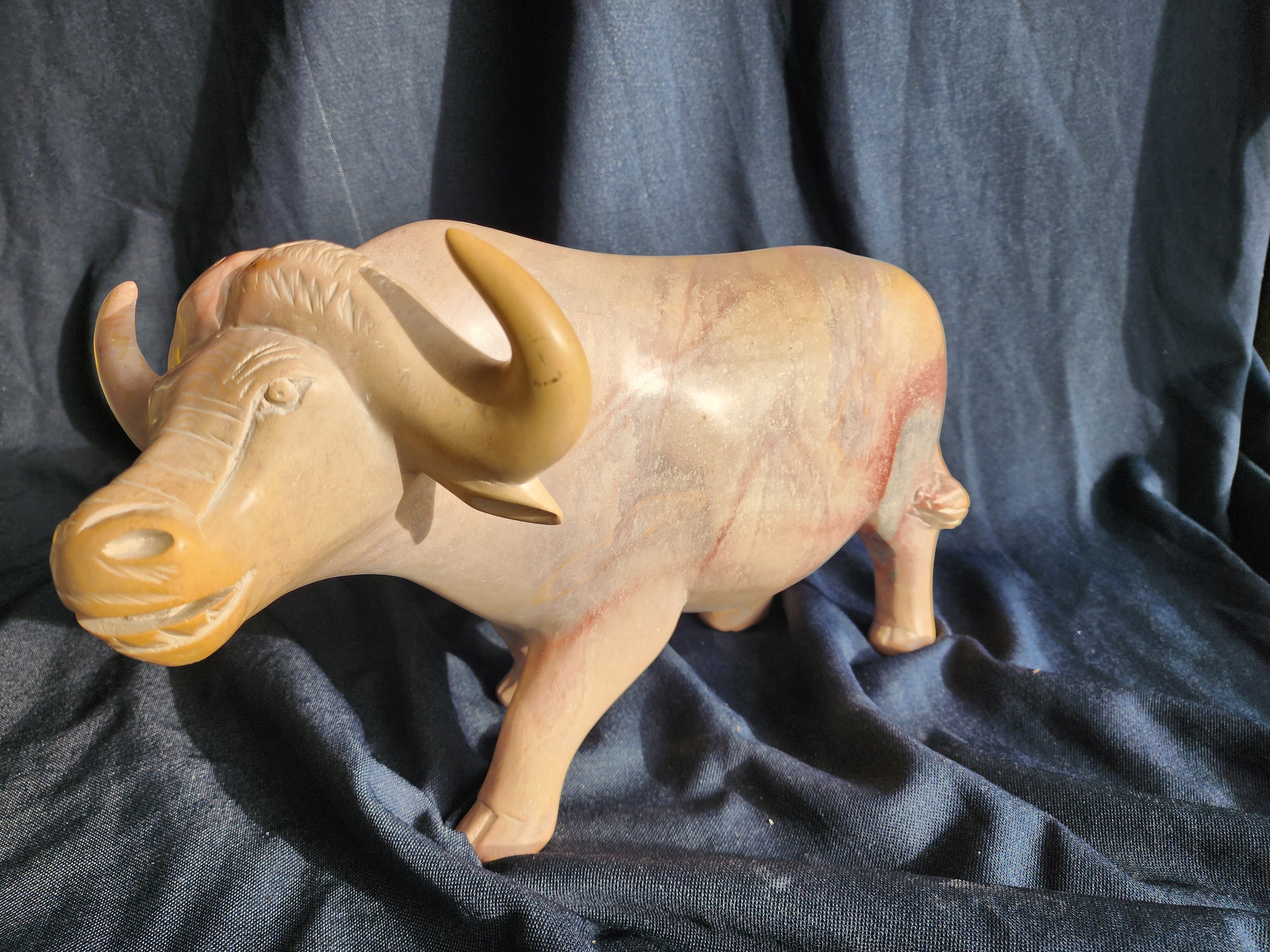 African Buffalo Hand Carved from Stone